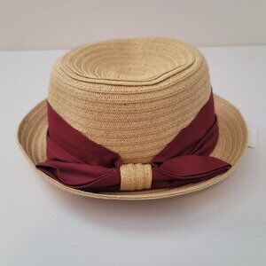 Cute small brim hat with maroon bow tie
